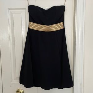 Little black dress with gold belt accent